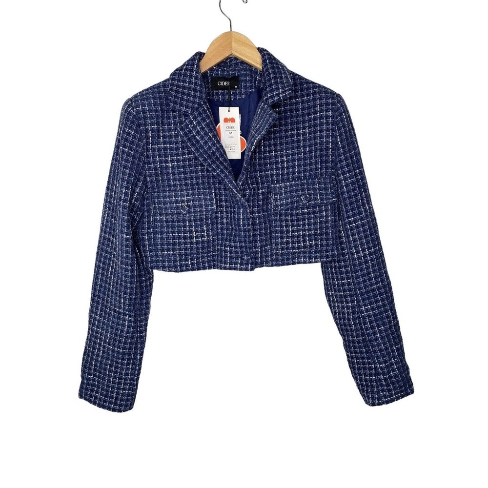 NWT cider women’s crop blazer sport coat blue checkered size medium